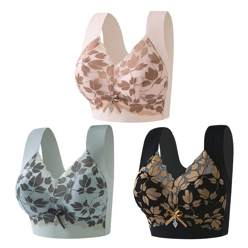 💌🌈【3 piezas】【M-4XL】Sostén de encaje de gran tamaño, sin aros, lujoso, hermoso y sexy en la parte trasera