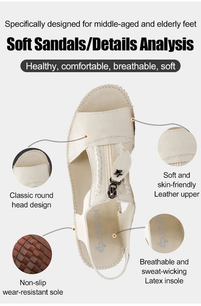 🔥🔥【Nuevos productos 40% de descuento】【35-43】Sandalias de nuevo estilo, planas de cuero, zapatos antideslizantes con suela suave 