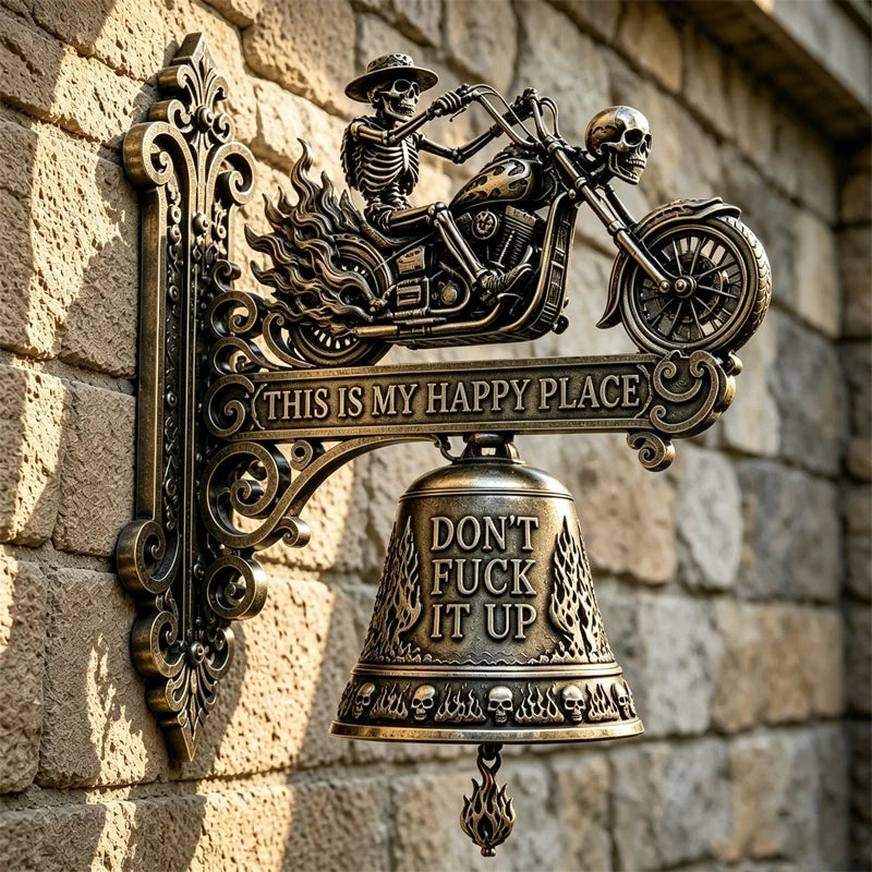 Gotička dekorativna zidna zvona ukrašena motivima lubanja vitezova i zmajeva, vintage metalni ukrasi, prikladna za barove, domove i terase.
