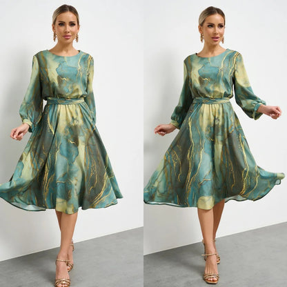 🌿👗【Proljetna vila】elegantna zelena haljina s dugim rukavima i suknjom🌸💃