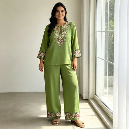 Juliet | Laneni ženski dvodijelni set, široke hlače i opuštena bluza, prozračan i lagan, idealan za ljeto