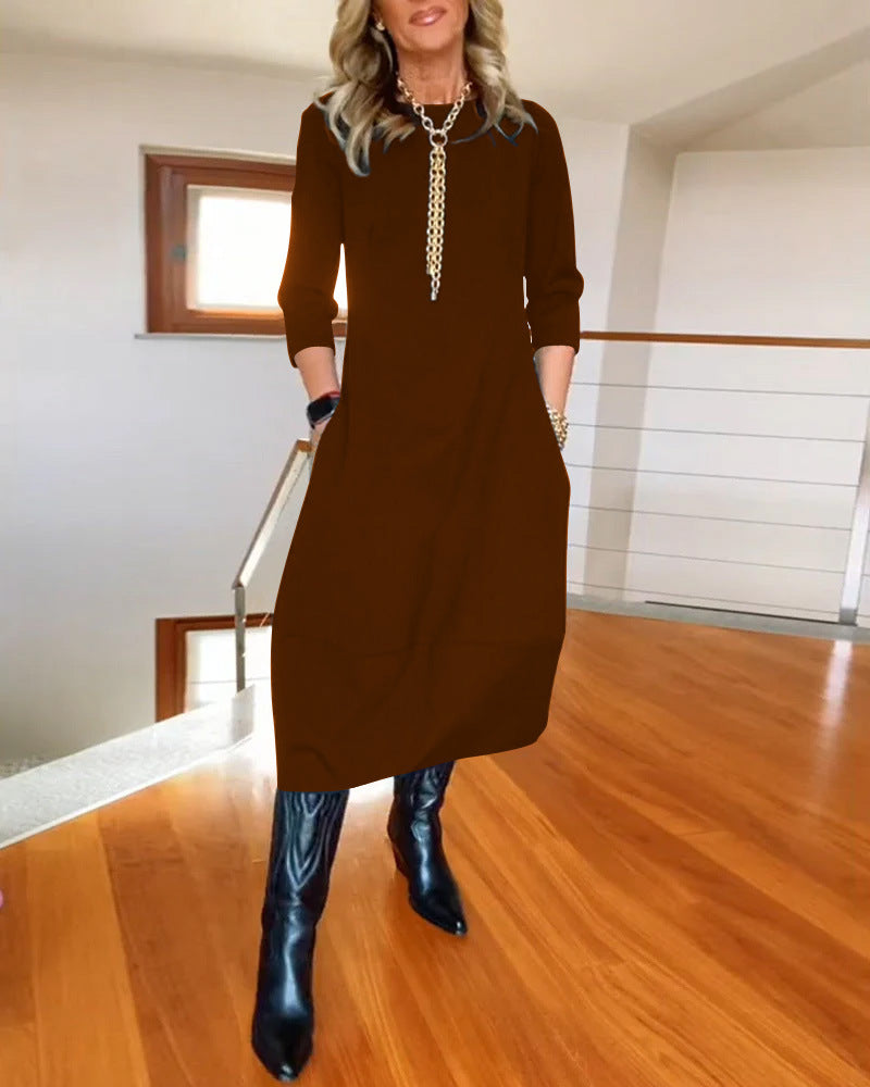👗 Vestido de manga larga de color sólido, elegante y de algodón 2025, cómodo y práctico para el uso diario