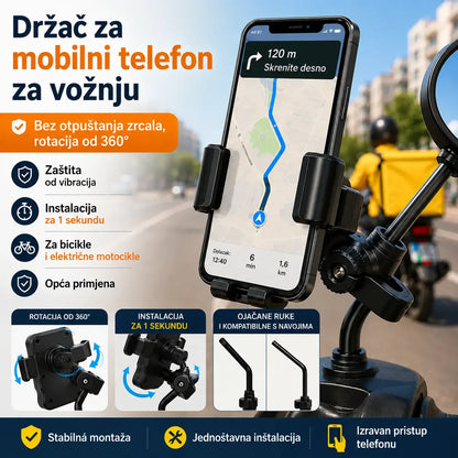 🚴 Držač za telefon za motocikl, čvrst prihvat, automatsko zaključavanje u četiri točke i 360° rotacija