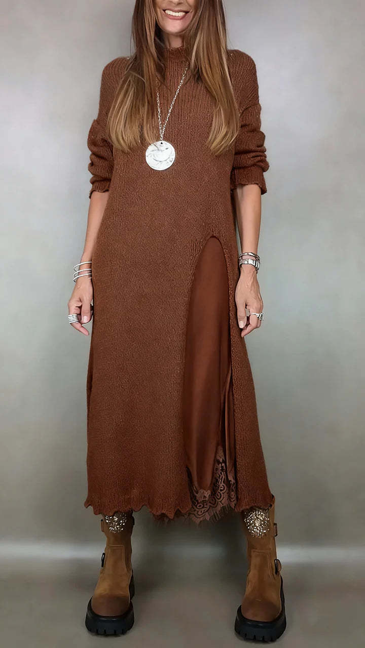 【XS-3XL】👗Nuevo conjunto de encaje, con abertura, diseño de suéter, conjunto de dos piezas vestido-suéter con tiras y abertura