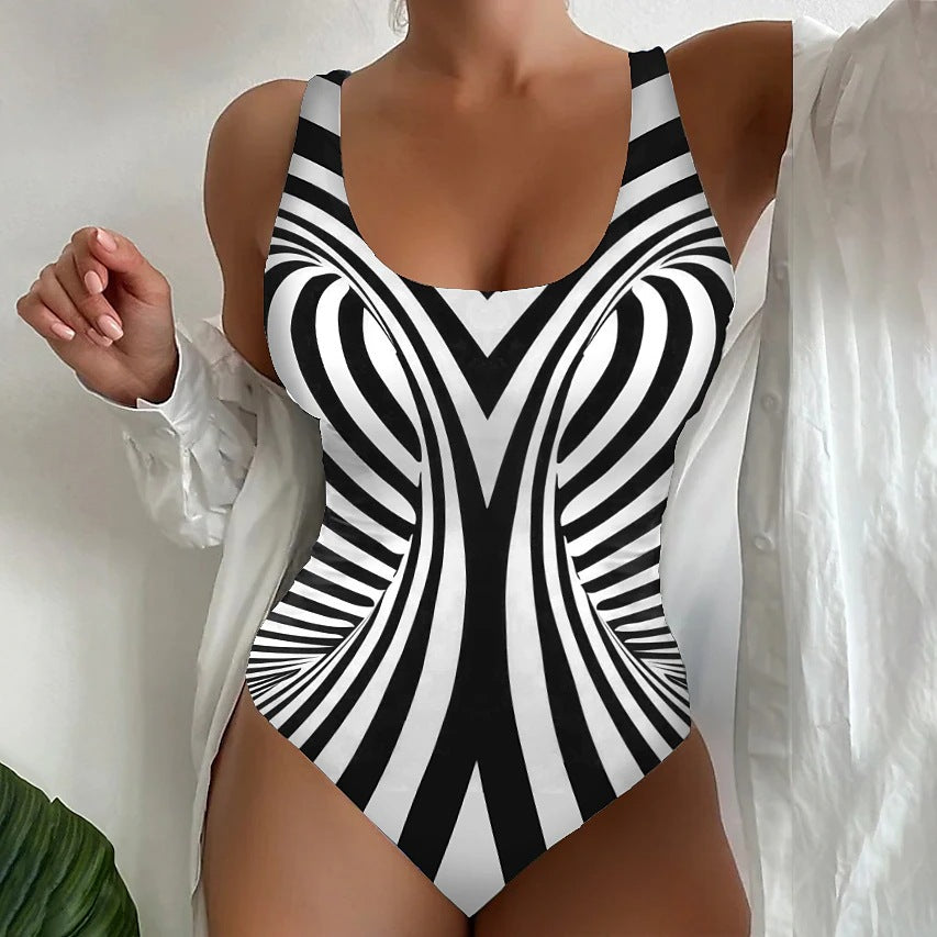 🥰【Последен ден - 50% отстъпка】🔥【S~8XL】Уникален раиран бански костюм от една част