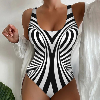 🥰【Последен ден - 50% отстъпка】🔥【S~8XL】Уникален раиран бански костюм от една част