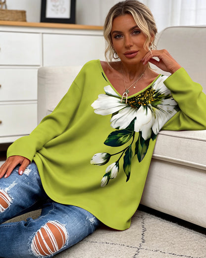 💐50% popusta na majicu širokog kroja od čistog pamuka [S-2XL] Moderna ženska majica s V-izrezom i printom za proljeće i jesen ✅Plaćanje pouzećem