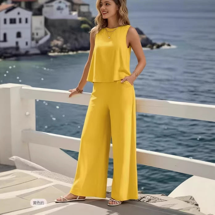 🔥Kupi 1, dobij 1 gratis🔥【S-3XL】Ljetni novi modni jednobojni bezrukavni komplet, elegantnog izgleda, idealan za posao i svakodnevno nošenje.