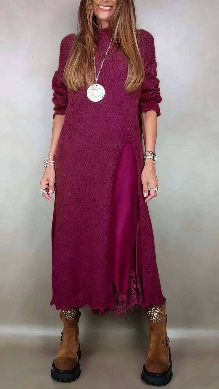 【XS-3XL】👗Nuevo conjunto de encaje, con abertura, diseño de suéter, conjunto de dos piezas vestido-suéter con tiras y abertura