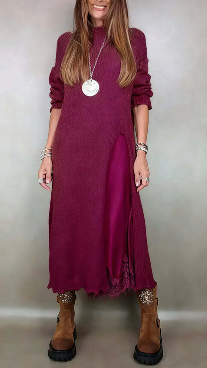 【XS-3XL】👗Nuevo conjunto de encaje, con abertura, diseño de suéter, conjunto de dos piezas vestido-suéter con tiras y abertura