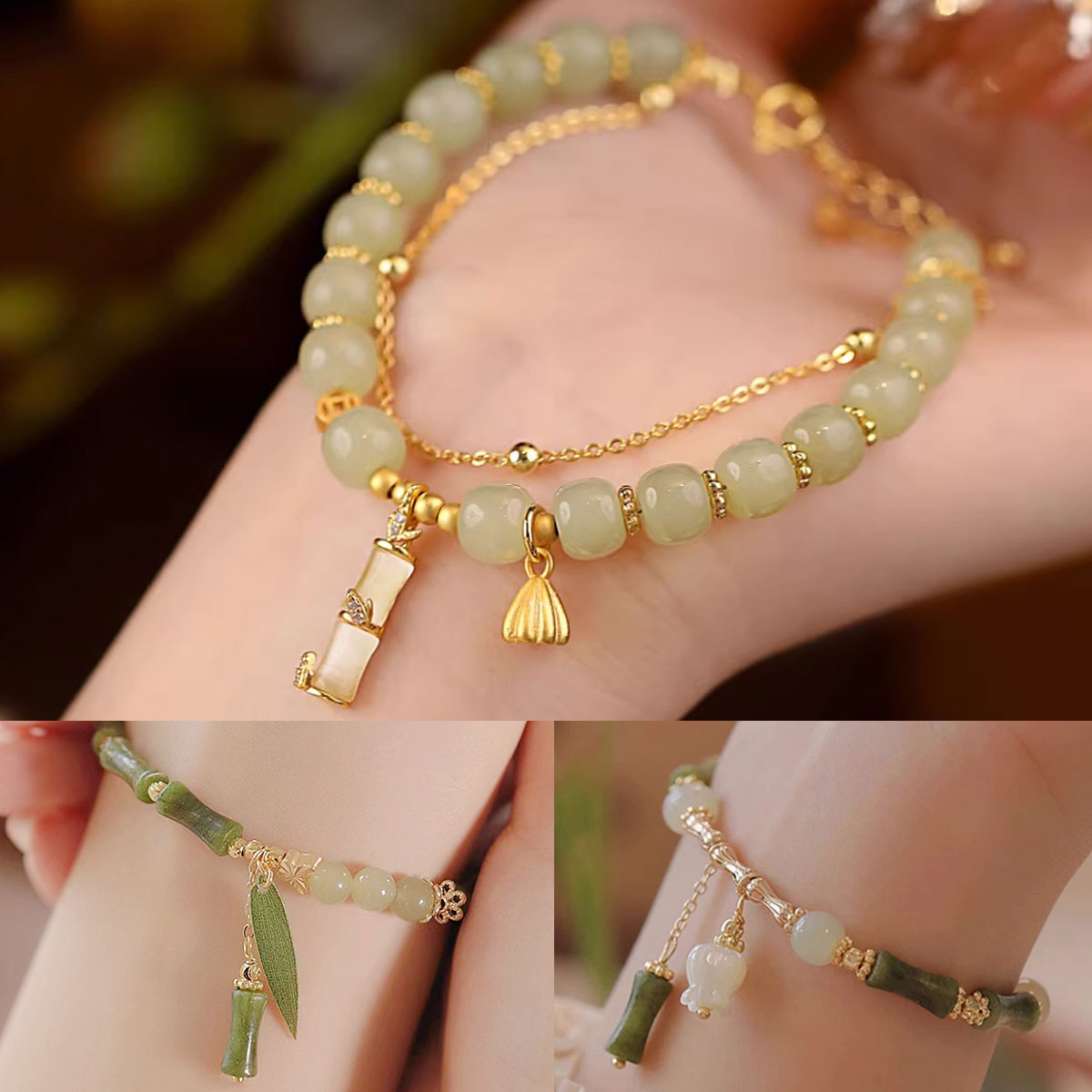 ✨🔥【Compra uno y llévate otro gratis】2 pulseras de oro 14K con jade Hetian