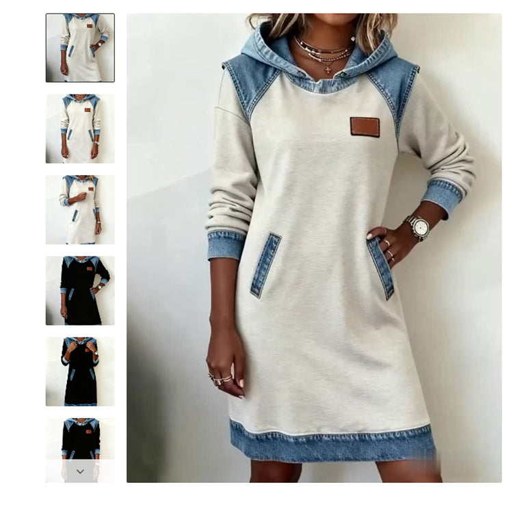 🌷✨👗Есенни-зимни новини 50% отстъпка🌞❄️ Нова зимна дънкова рокля пейчворк с качулка ❄️ – широка, удобна и лесна за комбиниране