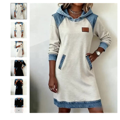 🌷✨👗Jesenné‑zimné novinky 50% zľava🌞❄️ Nové zimné patchwork rifľové šaty s kapucňou ❄️ – voľné, pohodlné a ľahko kombinovateľné