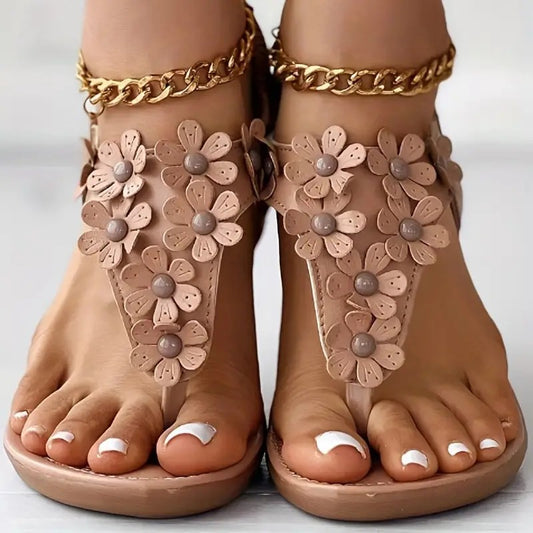 【35-42】Ženske sandale s okruglim prstima ukrašene cvijećem