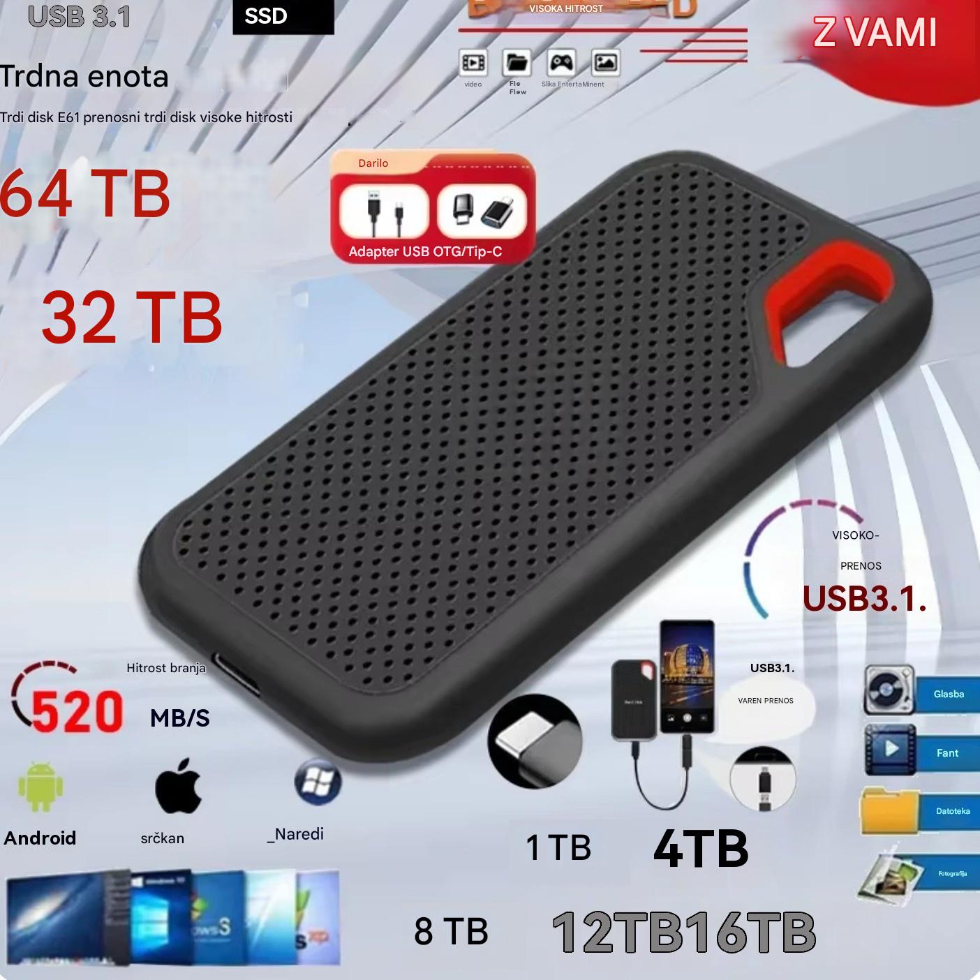 【Zadnji dan 🔥50% popusta】💥【32TB】Visokohitrostni prenosni trdi disk z veliko kapaciteto