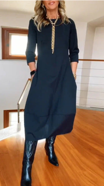 👗 Vestido de manga larga de color sólido, elegante y de algodón 2025, cómodo y práctico para el uso diario