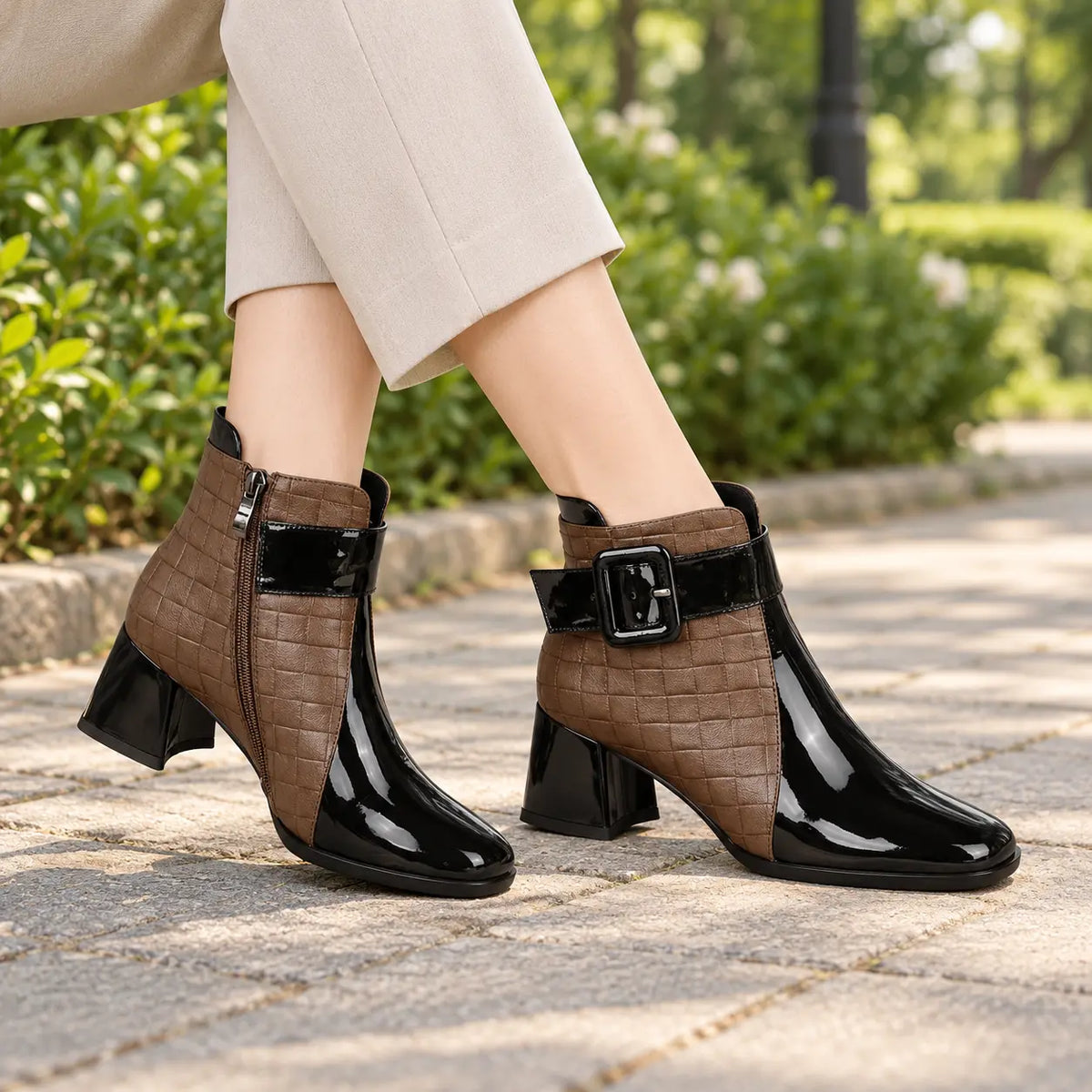 👠【35-40】Moderne gležnjače s četvrtastim vrhom, širokom petom i detaljima krokodilskog uzorka, elegantnog izgleda.