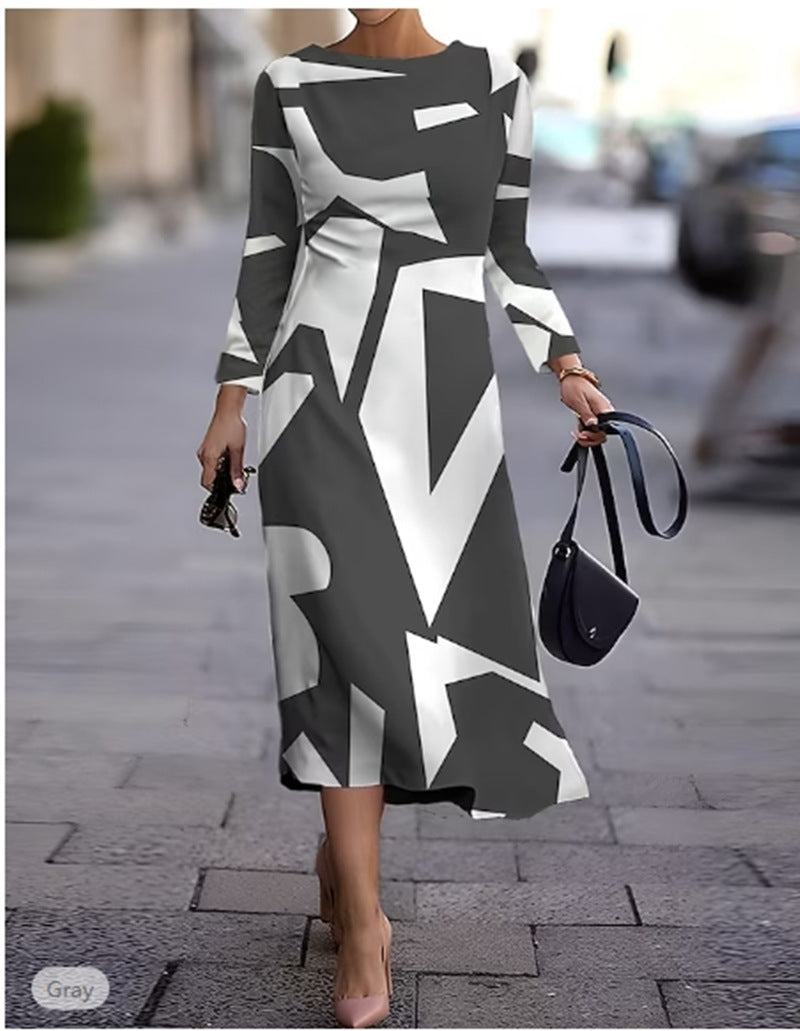 💥【Najbolje prodajano】🍂👗 Jesensko-zimska obleka z geometrijskim potiskom, modna in vsestranska, topla in udobna