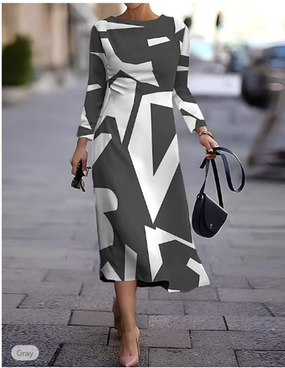 💥【Najbolje prodajano】🍂👗 Jesensko-zimska obleka z geometrijskim potiskom, modna in vsestranska, topla in udobna