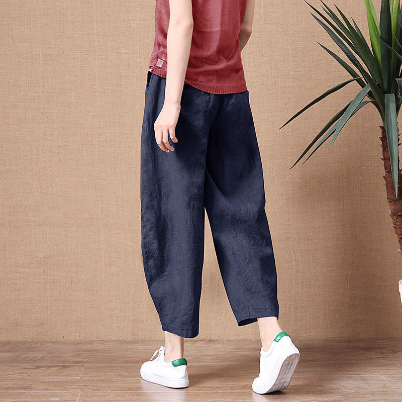 💥🔥【S-5XL】✨💕 Elegantne ženske ležerne pamučno-lanene hlače širokog kroja s elastičnim pojasom