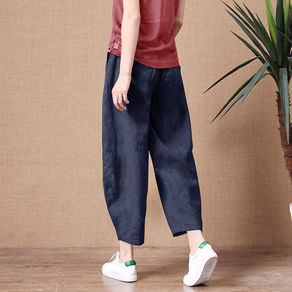💥🔥【S-5XL】✨💕 Elegantne ženske ležerne pamučno-lanene hlače širokog kroja s elastičnim pojasom