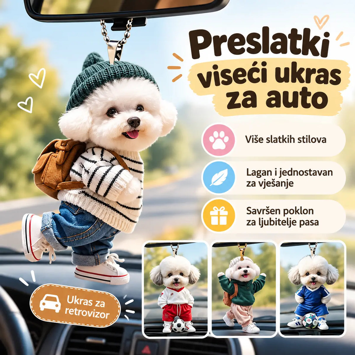 🐶【5 komada】Privjesak u obliku plišanog psića, akrilni ukras za unutrašnjost automobila, ravni privjesak za retrovizor