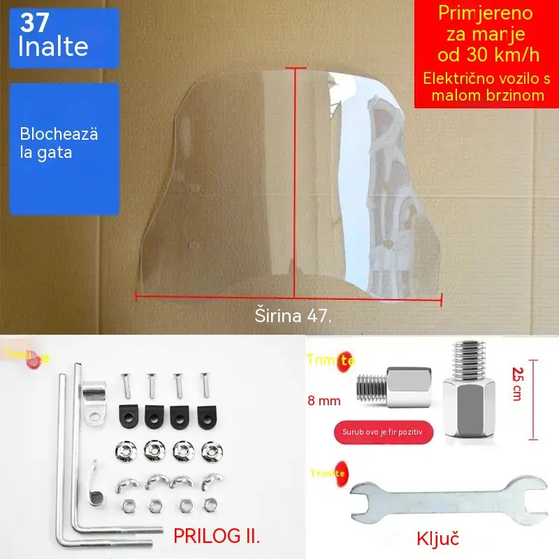 💥💥🏍️【Debljina 2,0 mm, visina 37 cm】Novi univerzalni vjetrobran za motocikle i električna vozila (model 2026.)