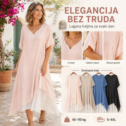 ✨【Sezonska rasprodaja】👗Nova asimetrična dvodijelna haljina s V-izrezom【S-4XL】【45-110 kg】-Besplatna dostava