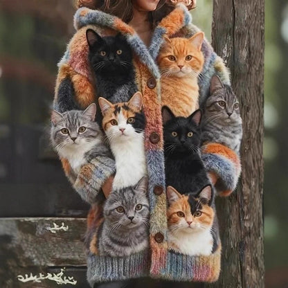 🔥🐾【Časovno omejen popust -50%】 Ženski eleganten in ljubek plašč s kapuco in živalskim potiskom, popoln za jesen in zimo 🧥✨-E