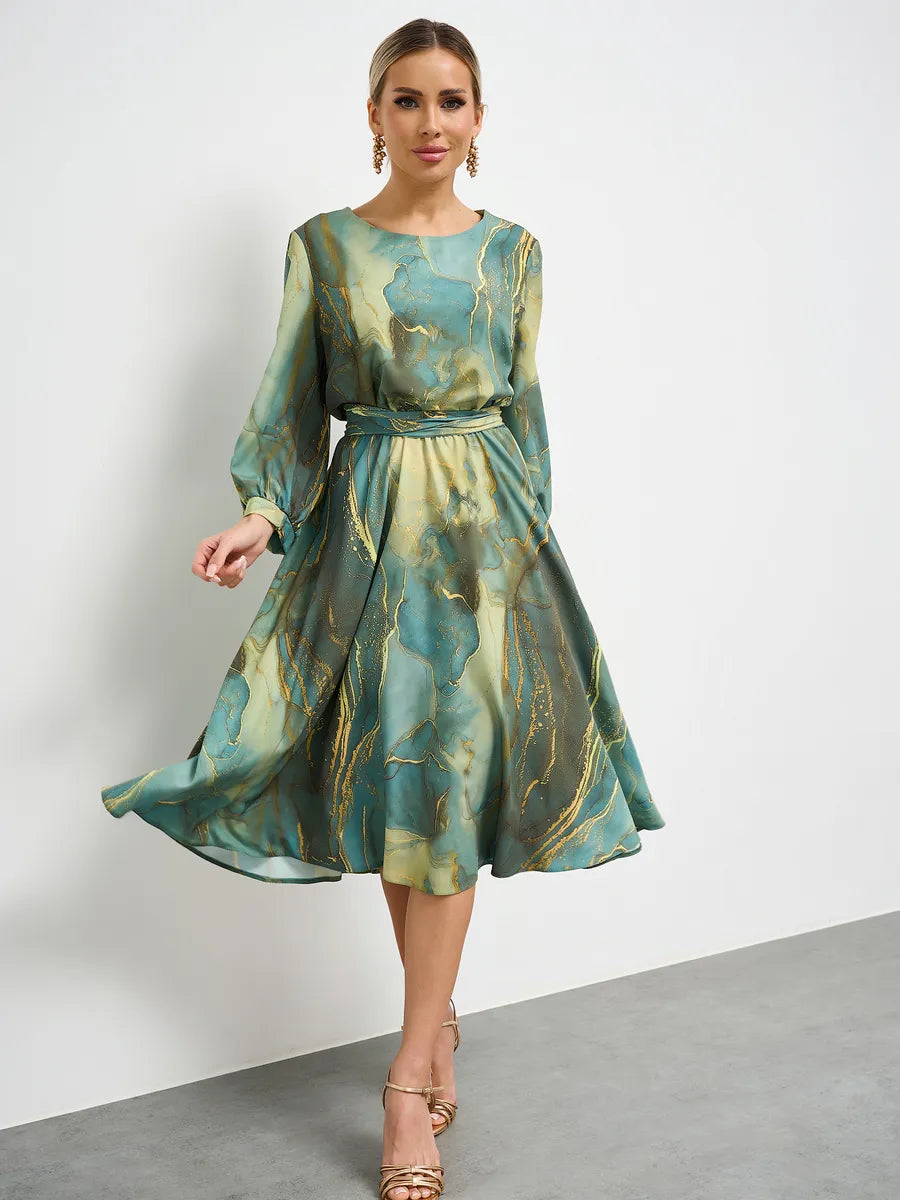 🌿Μεγάλη εκπτωτική προσφορά στο τέλος της σεζόν👗【Ανοιξιάτικη Νεράιδα】κομψό πράσινο φόρεμα με μακριά μανίκια και φούστα🌸💃