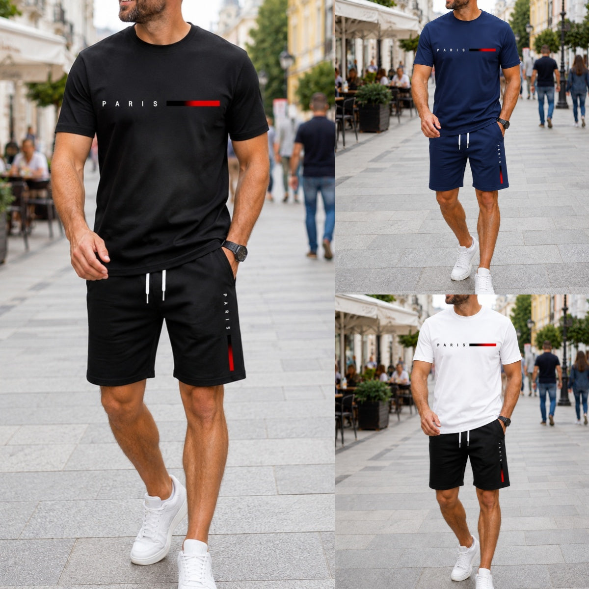 【Pago contra entrega】Conjunto deportivo de verano de 2 piezas para hombre: cómoda camiseta de manga corta y pantalones cortos para el día a día y para estar en casa.