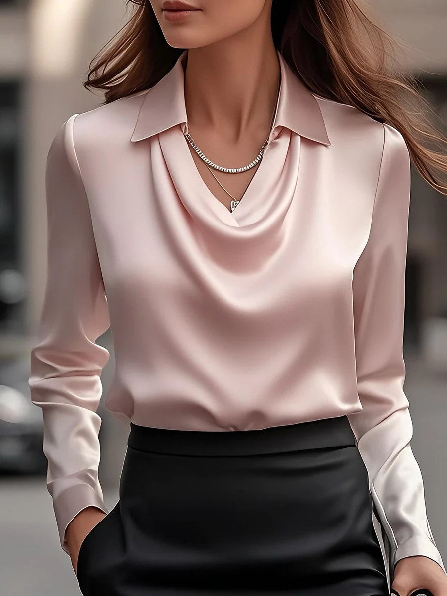 【Elegantna satenska košulja za proljeće/ljeto】🔥✨Ženska jednobojna košulja s ovratnikom i printom