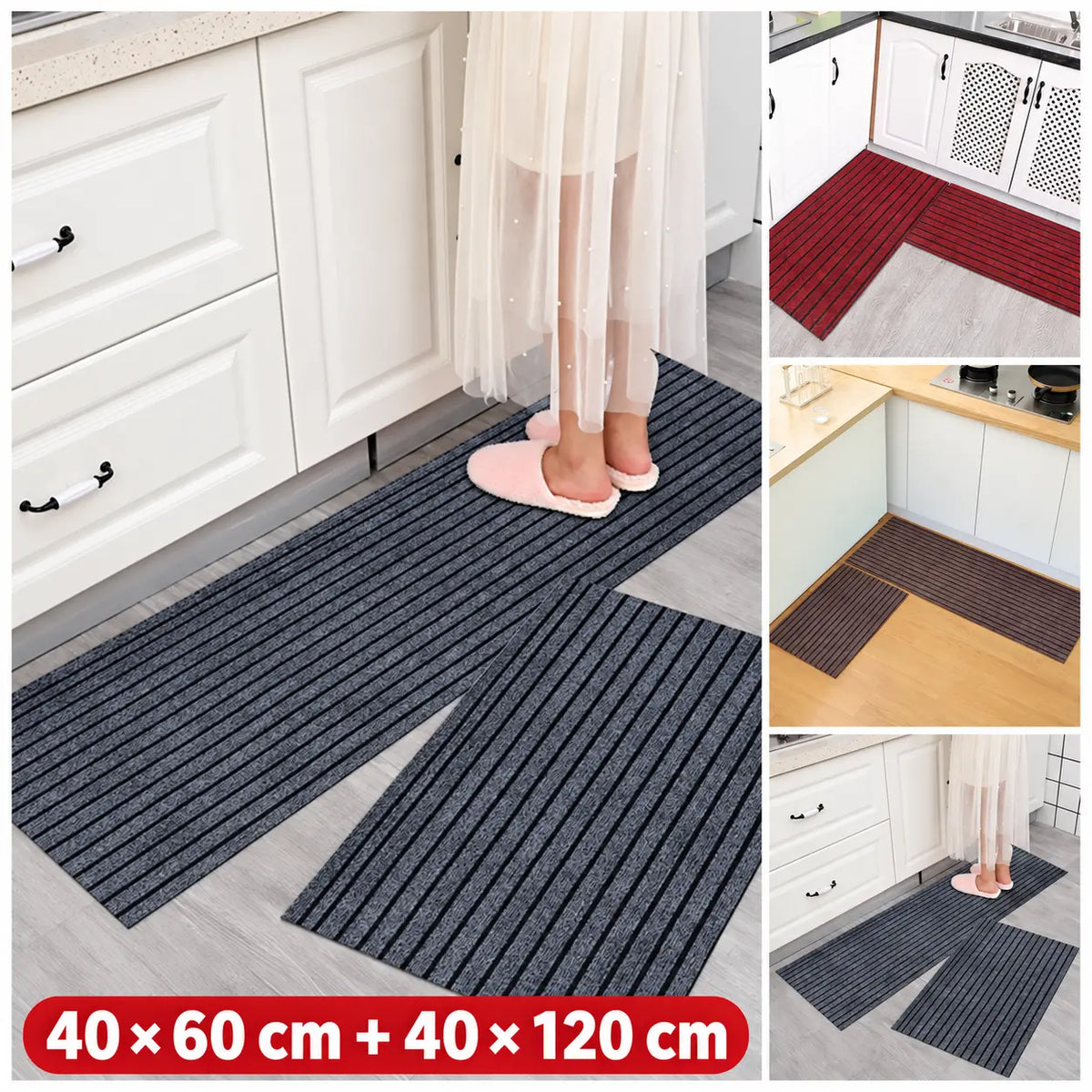 💥(40*60cm+40*120cm) Protuklizna podloga za kuhinju s protukliznim prugama, upija vodu i ulje.