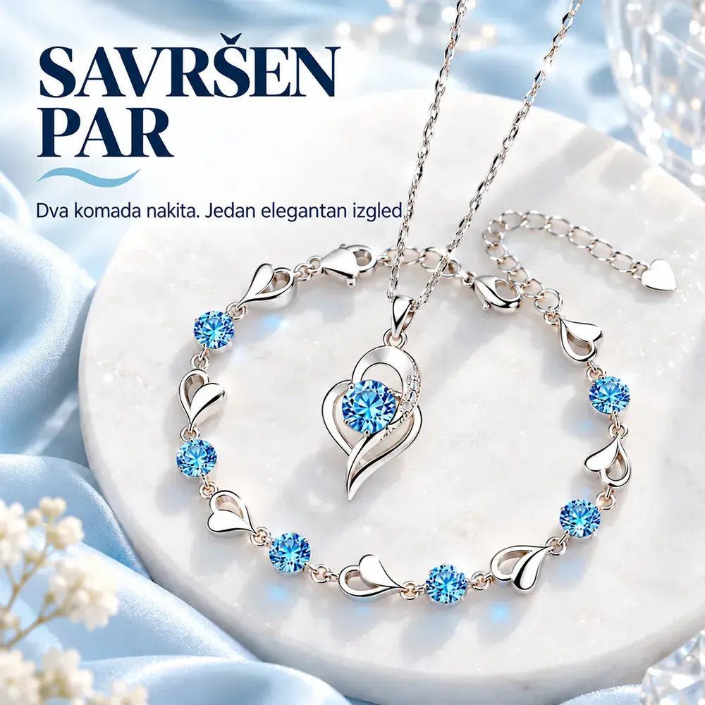 ✨✨Elegantni set ogrlice i narukvice u obliku srca, s blistavim šarenim kristalima, profinjen i lako uklopiv u svaki stil.