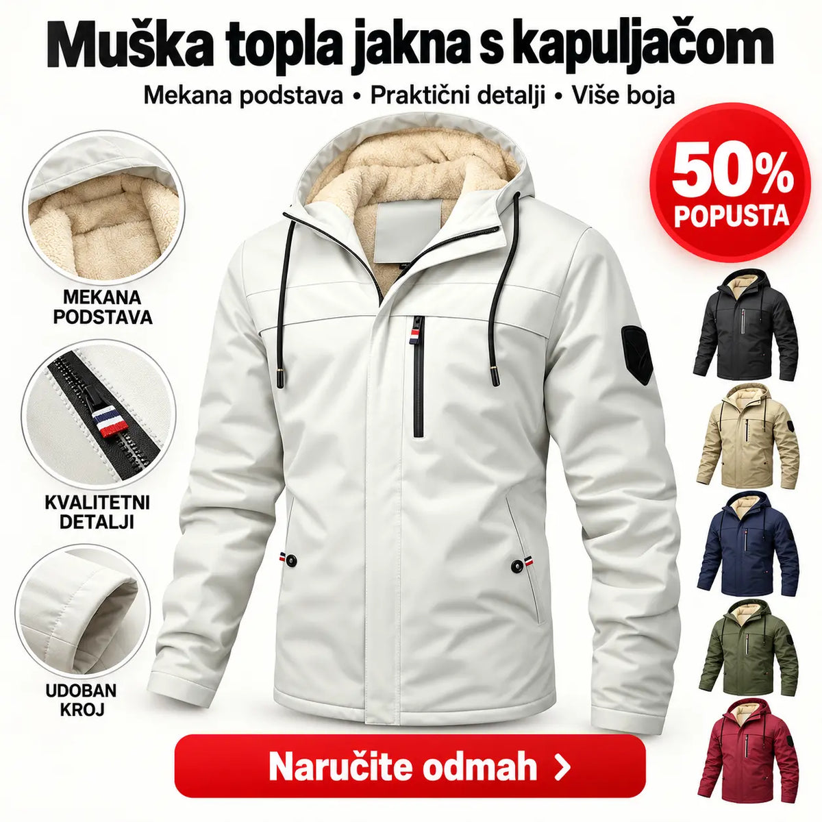 🎉【47% popusta】Muška vunena jakna s kapuljačom za jesen i zimu, topla za vanjske aktivnosti, vodootporna