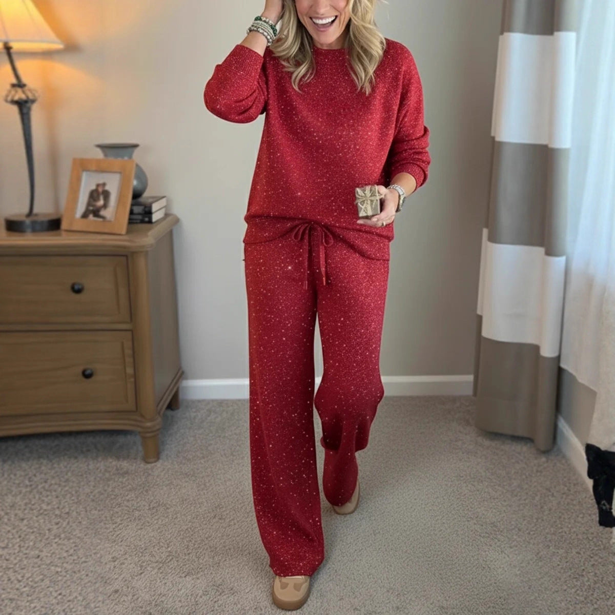 📢📢50% popust!🔥Nova visokokakovostna ženska zimska obleka: preprosta majica z okroglim izrezom + ležerne ravne hlače