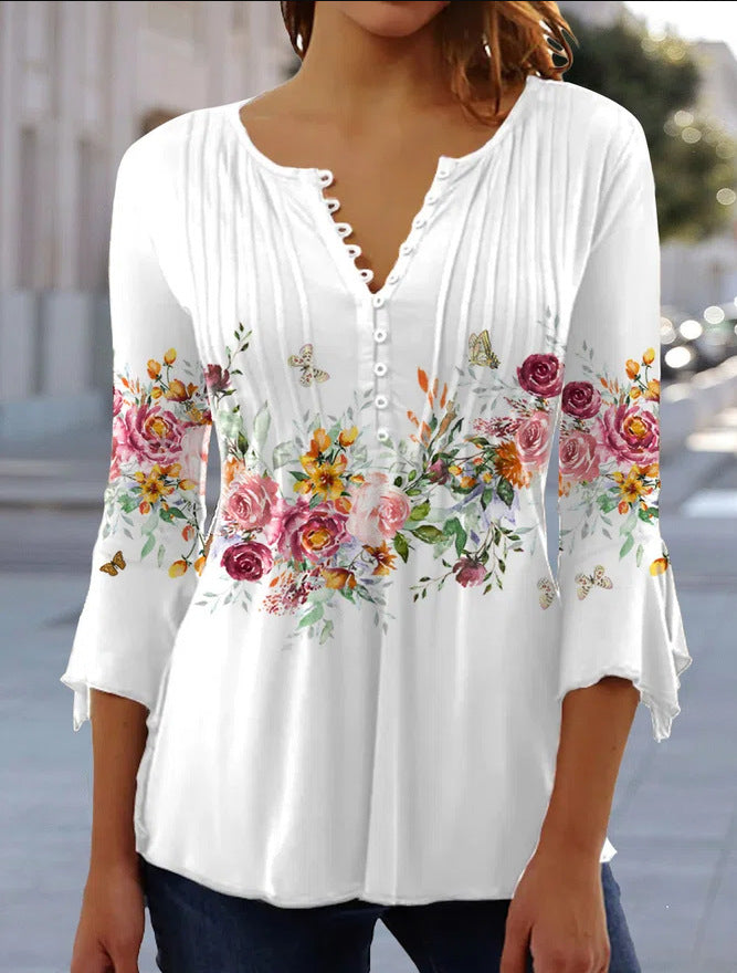 👕🥰【Сезонна отстъпка】[S-5XL] Дамска модерна тениска с V-образно деколте