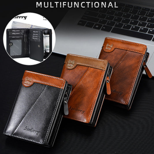 ✨【Compra 1 y llévate 1 gratis】Nueva billetera con cremallera estilo retro de primera calidad para hombre con función antirrobo RFID.