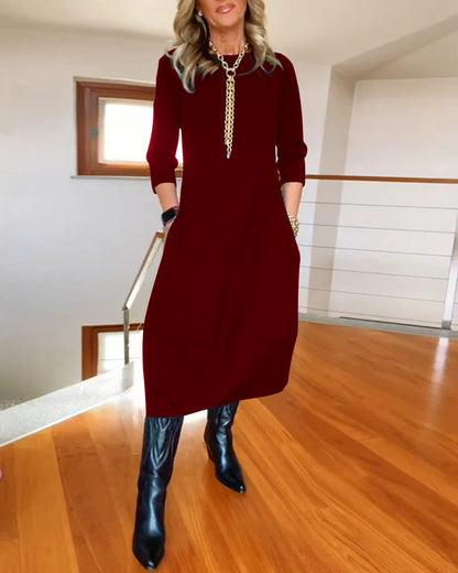 👗 Vestido de manga larga de color sólido, elegante y de algodón 2025, cómodo y práctico para el uso diario