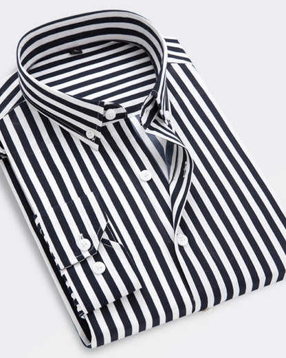 🔥Περιορισμένη προσφορά 45% έκπτωση 👕【M-5XL】Ανδρικό επαγγελματικό ριγέ πουκάμισο με μακρύ μανίκι 2025