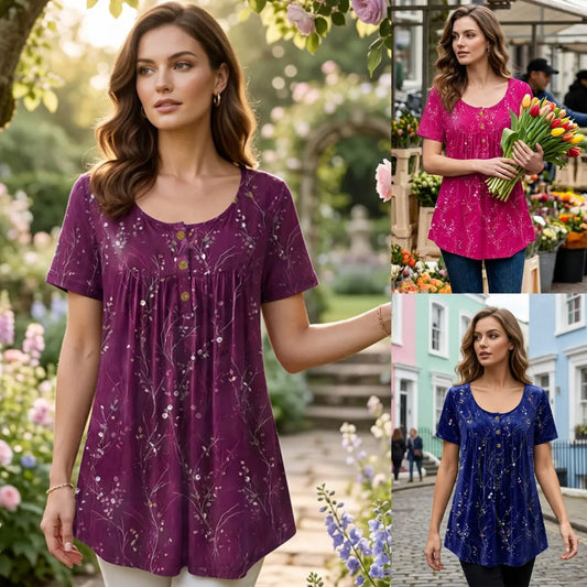 📢🦋Ženski plisirani top s printom buketa - elegantan i udoban 🌸 Iznimno mekan i udoban - Plaćanje pouzećem