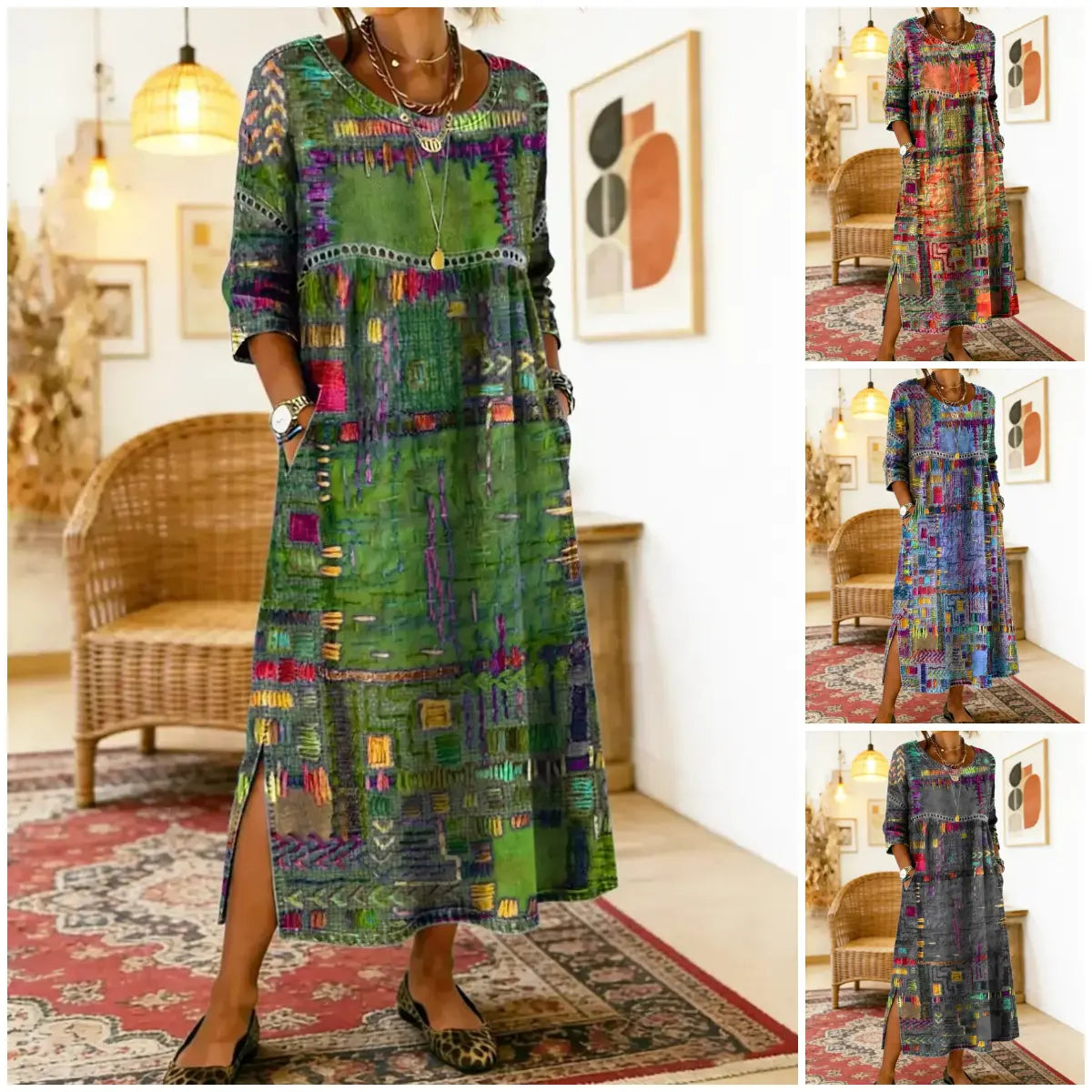 ✨ Zadnji dan s 50% popusta!【S-5XL】Retro ljetna haljina s okruglim izrezom i printom - lagana, prozračna, stagnira i jednostavna za stiliziranje.