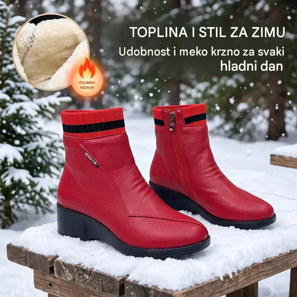 Ženske kratke kožne gležnjače (veličine 35-41), zimske čizme s flis podstavom, čizme od prave kože s mekim potplatom.