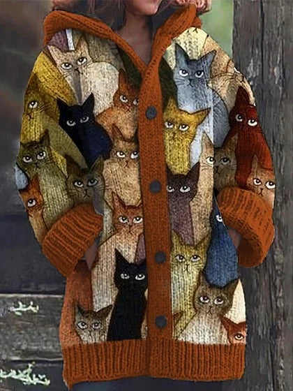 🔥🐾【Časovno omejen popust -50%】 Ženski eleganten in ljubek plašč s kapuco in živalskim potiskom, popoln za jesen in zimo 🧥✨-E
