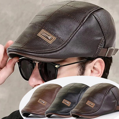 🧢🔥 Boina retro de cuero auténtico para hombre 3 en 1 de alta calidad: elegante, impermeable y a prueba de viento, con forro cálido y muy práctica.