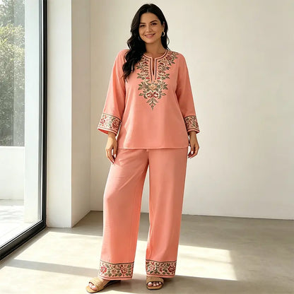 Juliet | Laneni ženski dvodijelni set, široke hlače i opuštena bluza, prozračan i lagan, idealan za ljeto