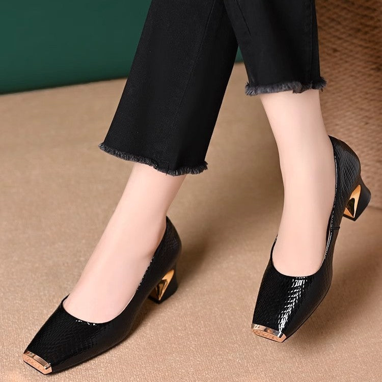 👠【35-42】Nove francuske cipele s debelim potpeticama i teksturom, plitkim otvorom