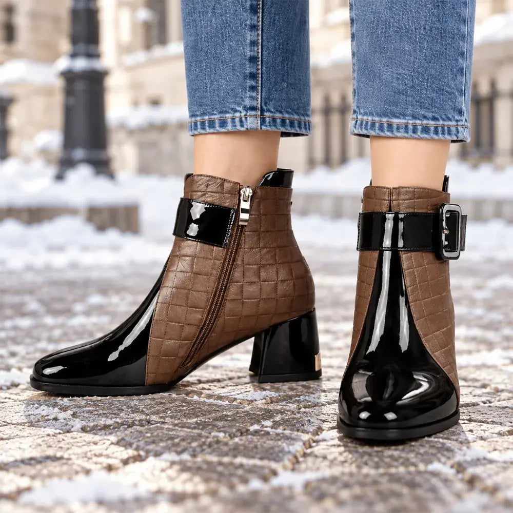 👠【35-40】Moderne gležnjače s četvrtastim vrhom, širokom petom i detaljima krokodilskog uzorka, elegantnog izgleda.