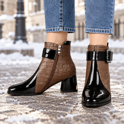 👠【35-40】Moderne gležnjače s četvrtastim vrhom, širokom petom i detaljima krokodilskog uzorka, elegantnog izgleda.