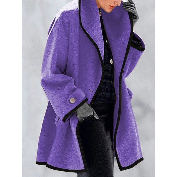 💃❄️🎀【S-5XL】Νέο φθινοπωρινό-χειμερινό πολύχρωμο παλτό από μαλλί με κουκούλα, χαλαρή γραμμή και στρογγυλεμένη λαιμόκοψη.
